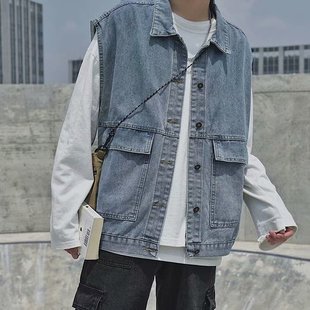 Factory waistcoat Denim insBF trendy spring coat horse port style factory jacket handsome retro frock