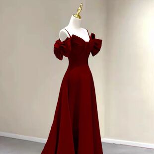 Toast Dress for Bride 2025 New Summer Suspender Burgundy Wedding Engagement Dress for Women French Design Niche