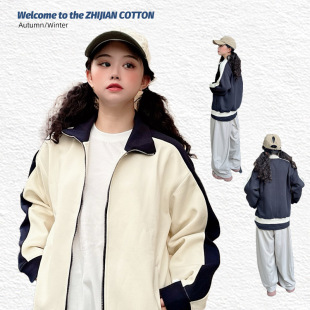 Contrast color double zipper stand collar vests women's 2024 autumn new 380g heavyweight 65 cotton knitted cardigan coat jacket