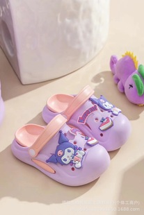 Girls Slippers 2024 New Children's Baotou Crocs EVA Soft Sole Kuromi Girls Non-slip Sandals and Slippers