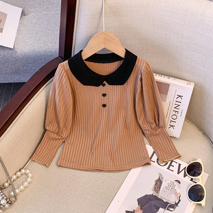 2025 New Spring and Autumn New Long Sleeve Doll Collar Bottoming Shirt Baby Girl Korean Style Fashionable Bottoming T-shirt