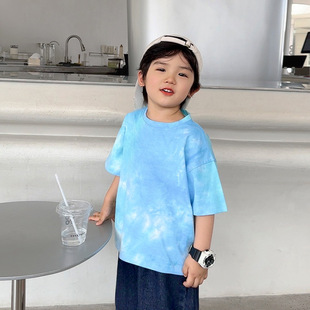 Boys Tie-dyed Short-sleeved T-shirt Summer Summer Wear Baby Children's Wear Baby Children's Half-sleeved Top Trendy Thin Summer X4479