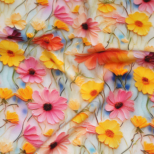 Artificial Cotton Fabric Summer Thin Silk Ethnic Landscape Flower and Grass Printing Imitation Denim Tie-Dye Cotton Garment Fabric