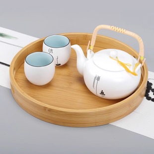 Chinese-style Round Binaural Bamboo Tea Tray Living Room Household Bamboo Tray Water Cup Tea Cup Tea Set Hotel Tray Cross-border