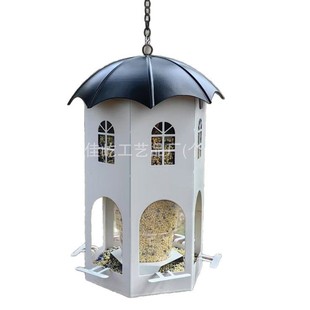 New product outdoor garden metal hanging automatic large capacity castle bird feeder