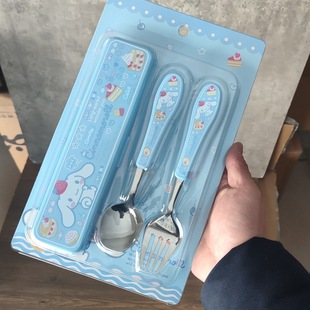 Sanrio Kolomi Children's Tableware Student Spoon Fork 304 Stainless Steel Spoon Fork Portable Tableware suit with Box