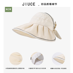 South Korea Spring and Summer New Breathable Mesh Big Rim Empty Top Hat Girls Outdoor Face-Covered Anti-UV Sunscreen Hat