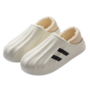 Cotton slippers women's autumn and winter can be worn outside fleece-lined indoor home warm thick bottom lightweight comfortable bag heel confinement shoes men