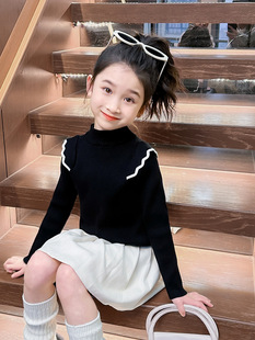 Girls' Sweater Base Shirt 2024 New Autumn and Winter Thickened Pullover Girls' Styline Coat Children's Loose Knitted Sweater