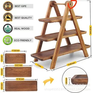 Wooden Tray Storage Rack Fruit Cake Storage Rack Food Tray Fiting Rack Multi-Layer Solid Wood Tray Display Rack