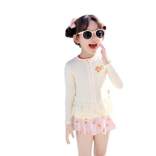 Huili Children's Swimsuit Girls' Split 2025 New Long Sleeve Girls' Baby Small Middle and Big Kids Hot Spring Swimsuit