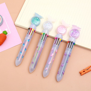Creative sequins ten color multi-color press ballpoint pen cartoon sequins color oil pen student ten color ballpoint pen