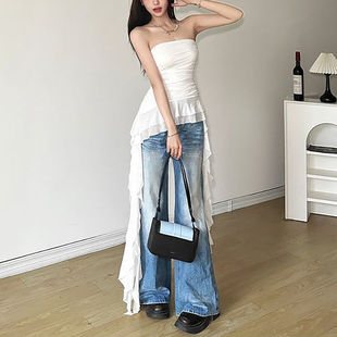 2025 New Style Pure Sexy Style Design Sense Strapless Vest Ruffled Tassel Slim-Fit Slimming Irregular Top