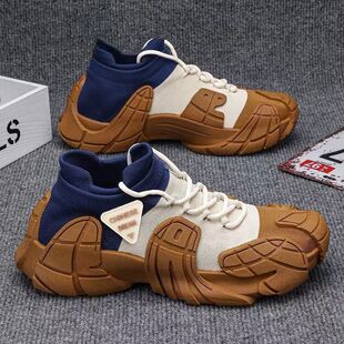 Cross-border new men's shoes thick-soled lightweight fly woven casual shoes socks mouth youth fashion color matching sneaker wholesale