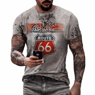 European and American Cross-Border Summer Style Zhu Printed Men's T-Shirt Fashion European and American Style European and American Export Street Trendy Round Neck