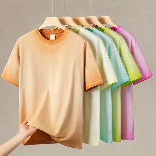 2025 American Cross-border Loose Washed Retro Dirty Washed Short Sleeve T-shirt Old Cotton Heavy 280g Dirty Dye Top