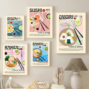 Japanese Style Vintage Poster Cross-border Hot Sushi Noodles Canvas Painting Modern Simple Restaurant Decoration HD Core