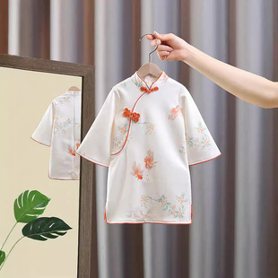 Детская одежда для девочек с длинными рукавами осеннее платье Cheongsam Детская юбка Национальный стиль Новый китайский детский костюм для выступления Guzheng