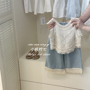 [Xiaoxian Lemon Seven] Girls Summer Clothes 2025 New Korean Style Western Style Children's Sleeveless Baby Doll Shirt Wide Leg Pants Suit