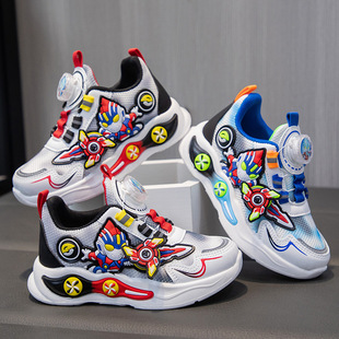 Children's shoes Ultraman single net rotating button soft bottom non-slip football shoes 6-16 years old children's sports shoes