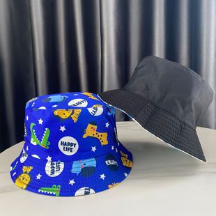 Children's Sunshade Hat Summer Travel Thin Large-brimmed Sunscreen Hat Animal Cartoon Cute Printed Fisherman Hat for Boys and Girls