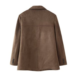 Cross-border Suit Jacket Old Suede Jacket 2024 European and American Women's Autumn Golden Style Fashion Casual New Product