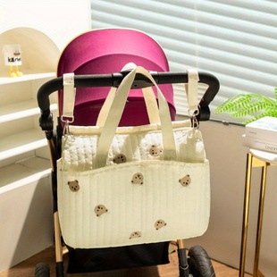 Cross-border Large Capacity Portable Mommy Bag Baoma Baby Bottle Diaper Hanging Bag Korean Embroidered Bear Mother and Baby Bag
