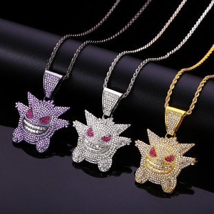 Personalized European and American cartoon Geng ghost sweater chain pendant small Monster Diamond hip-hop necklace wholesale jewelry