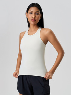 New Round Neck Slim-fit Slimming Sports Vest Women's Naked Sense Shaping Sleeveless Fitness Yoga Clothes with Chest Pad D25057