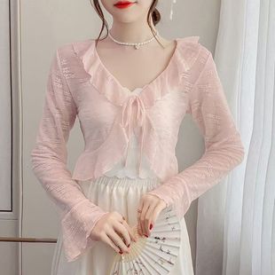2024 Sweet Ruffled Chiffon Sunscreen Clothing Women's Summer Sling Skirt Outer Shawl Blouse Thin Cardigan Jacket