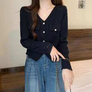 Vintage French V-neck High-end Sweater Cardigan Women's Autumn and Winter plus size chubby girl Elegant Age-reducing Slimming Knitted Top