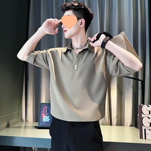 Polo Shirt Short-sleeved Men's Summer Casual All-match Ice Silk V-neck T-shirt 2024 New Arrival Men's Summer Dress Half-sleeved Top