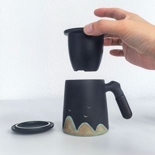 Ceramic tea water separation tea cup office mug with filter tea drain high-grade cup gift custom logo