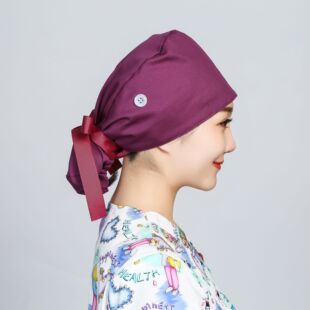 Ponytail hat cartoon Medical cap new fashion printed button long hair strap catering hotel work dust cap