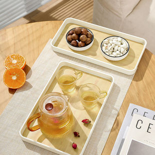 Vintage Tray Imitation Wood Grain Household Creative Ins Style Tray Nordic Style Plastic Dinner Plate Fruit Plate Combination None