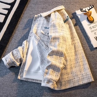 High-end sense of ruffian handsome plaid coat men's spring and autumn top loose casual jacket home figure# XXF002