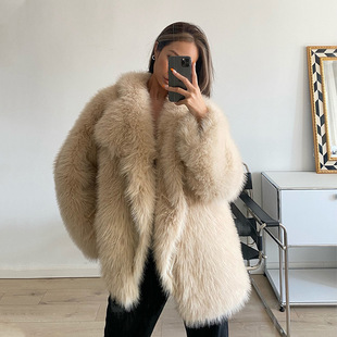 European and American autumn and winter New lapel fur coat women's artificial wool jacket loose Korean style mid-length coat women's clothing