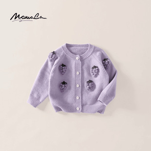Bala Girls New Spring and Autumn Children's Embroidered Sweater Coat Baby Autumn Western Style Baby Top Knitted Sweater