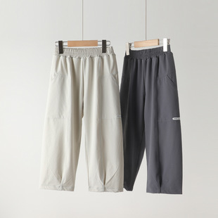 Children's Cropped Pants Summer New Arrival Middle and Large Children's Woven Outdoor Overalls Boys' All-match Casual Loose Straight Pants