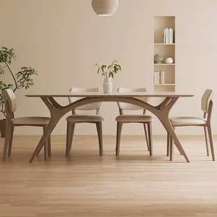 Nordic Solid Wood Rock Board Dining Table Modern Simple Ash Solid Wood Leg Rectangular Household White Rock Board Dining Table and Chair
