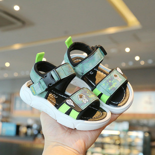 Boys sandals 2024 Summer new comfortable fashion baby shoes beach shoes cartoon open toe Velcro children's sandals