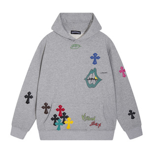 Трансграничные эксклюзивны для Chrome Hearts Kroto Классический подковообразный крест для мужчин и женщин с капюшоном свитер