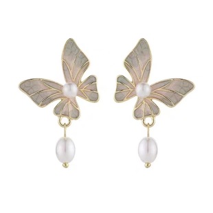 [Green Butterfly] Color Butterfly Earrings Pearl Ear Clip Earrings without Ear Holes Female Niche Design Mosquito Incense Plate