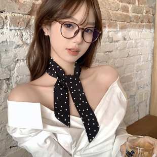 French Style Poll Dot Silk Scarf Neck Belt Women's Elegant Thin Scarf Strap Necklace Spring and Summer New Multi-functional Accessories
