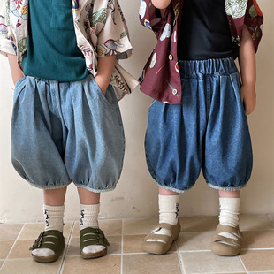 Jiaye Children's 2024 Spring and Summer Thin Jeans Baby Boys and Girls Loose Bloomers Pants Five Cropped Pants