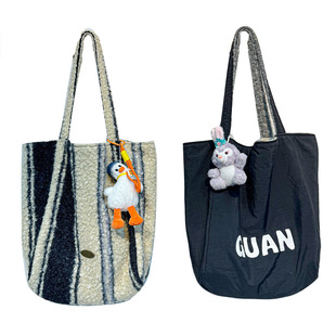2024 New Ins Style Autumn and Winter Double-Sided Wool Tote Bag Lazy Shoulder Bag Large Capacity Shopping Bag Trendy