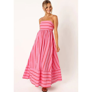 2025 Spring and Summer New Foreign Trade European and American Women's Clothing Amazon Elegant Elegant Vacation Sling Striped dress