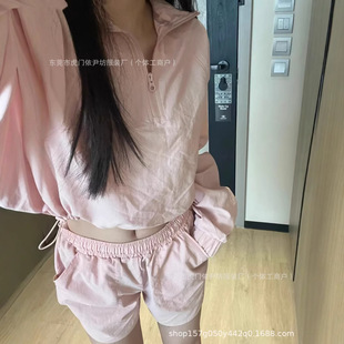 Alo New Color Peach Pink Sun Protection Jacket Zipper Loose Sports Fitness Half Turtleneck Girls Casual Top Suit