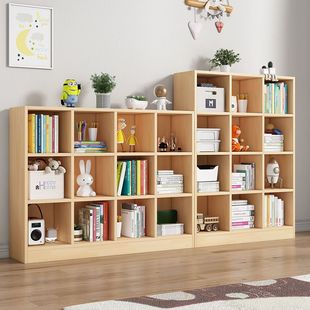Solid wood bookcase storage cabinet integrated free combination lattice cabinet with door Children's simple pine short bookshelf storage rack