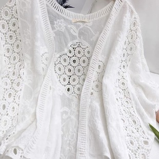 Summer Shawl Women's Skirt Short Hollow Lace Shirt Sun Protection Clothing Outer Wear Cardigan Knit Top Thin Coat